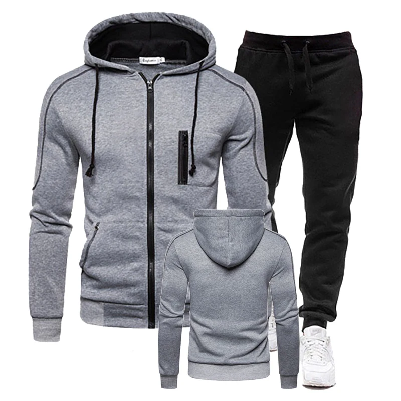 

Мужской осенне-зимний спортивный костюм для отдыха с капюшоном для фитнеса дизайнерский флисовый теплый спортивный однотонный костюм с ка...