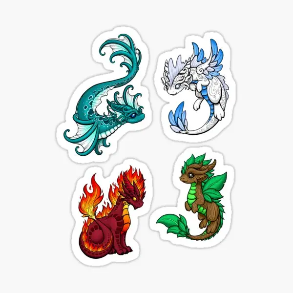 

Four Elements Dragons 5PCS Stickers for Funny Window Cute Print Art Bumper Cartoon Anime Background Wall Kid Water Bottles Home