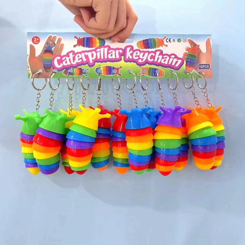 

Finger Slug Snail Caterpillar Key Chain Relieve Stress Anti-Anxiety Keyrings Squeeze Sensory Toys Party Favor
