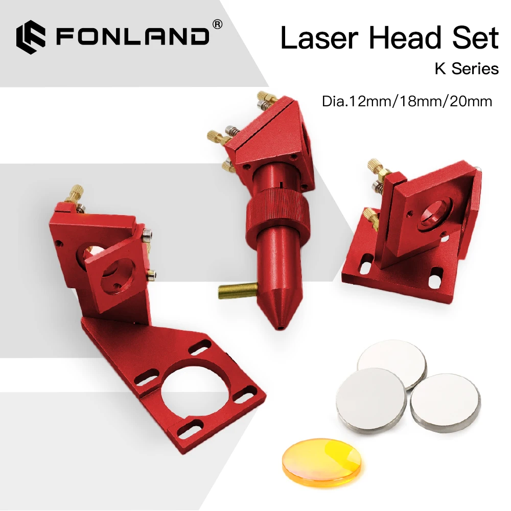 

FONLAND K Series CO2 Laser Head Set Lens Dia12/18/20mm Mirror Dia 20mm for 2030 4060 K40 Laser Engraving Cutting Machine