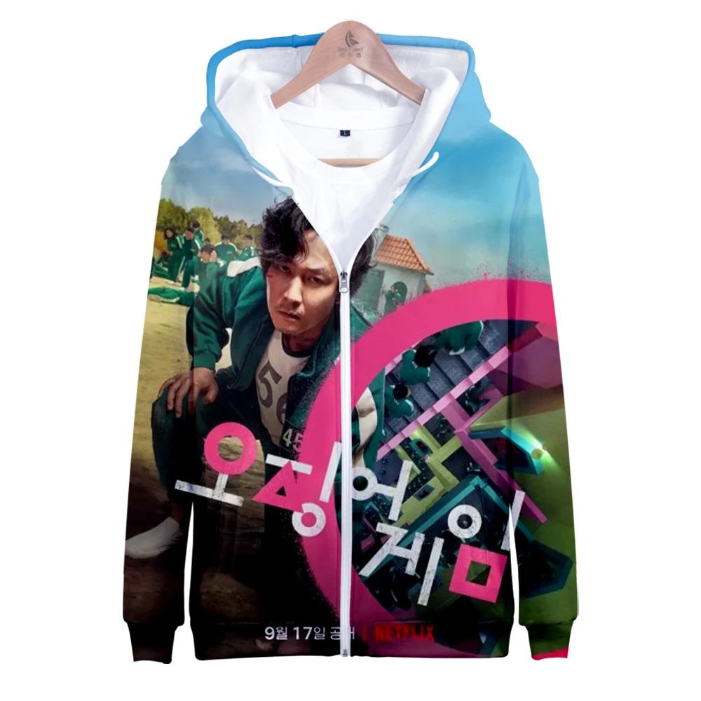 

3DSquid Game Jackets Zipper Hoodie Boy/girls/kids Sweatshirt Streetwear Round Six Cosplay Sweatshirt Men Women Zip up Hoodies