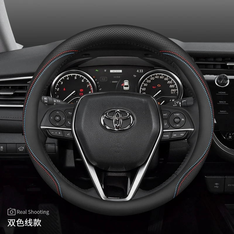 Фото Кожаный чехол на руль автомобиля для Toyota Grand Highlander Yaris Cross Crown Camry Rav4 Corolla CHR 2023 2024 2025 аксессуары №1
