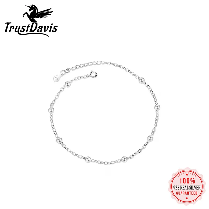 

TrustDavis Genuine 925 Sterling Silver Sweet Simplicity Round Bead Chain Anklets For Women Lady Gift Fine 925 Jewelry LB043