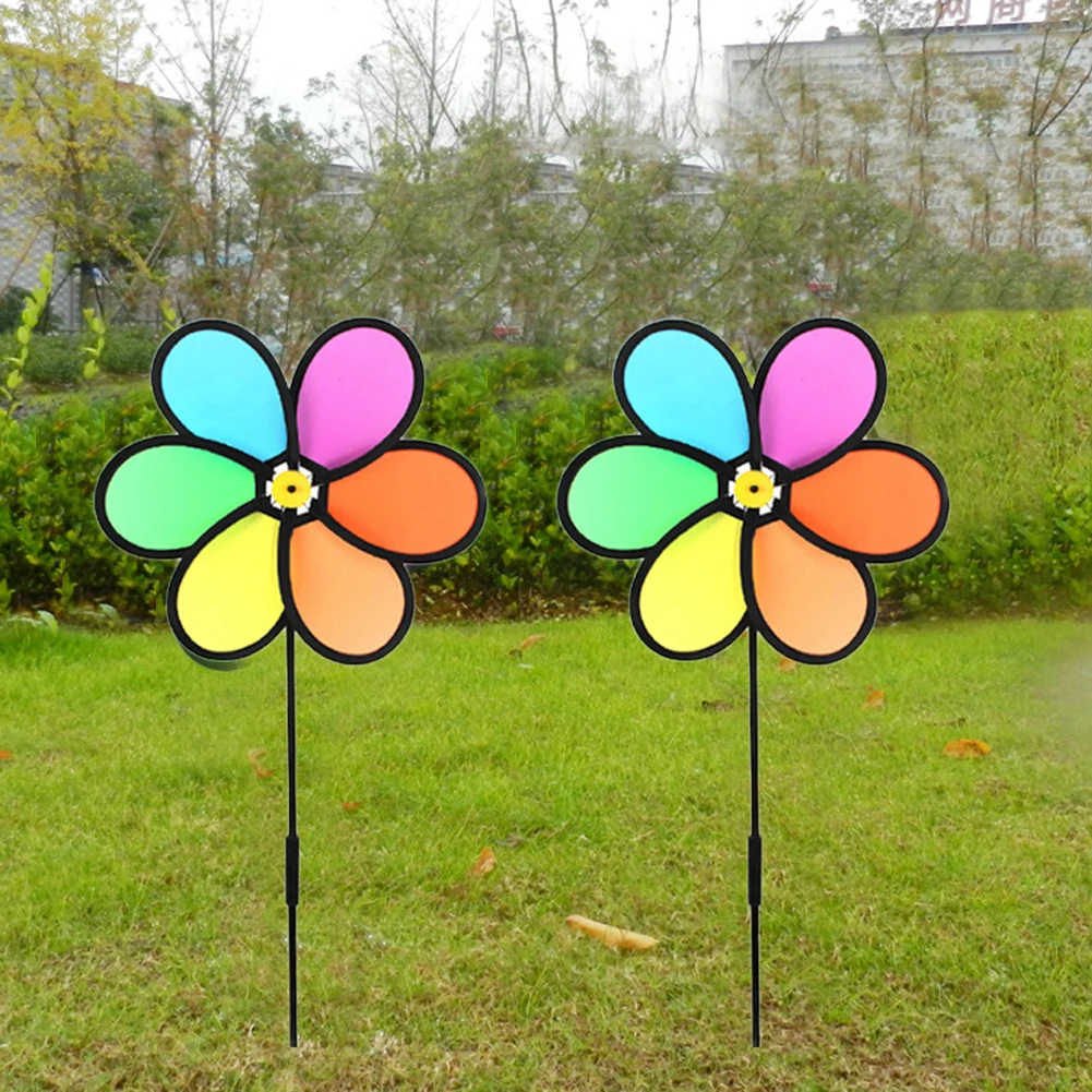 

Colorful Small Flower Windmill Wind Spinner Home Garden Yard Decoration Kids Toy Garden Ornament Outdoor Triple Wheel Spinners