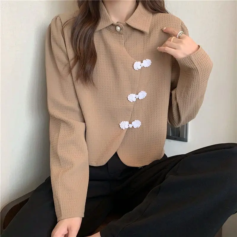 Рубашки женские укороченная одежда в китайском стиле винтажные минималистичные