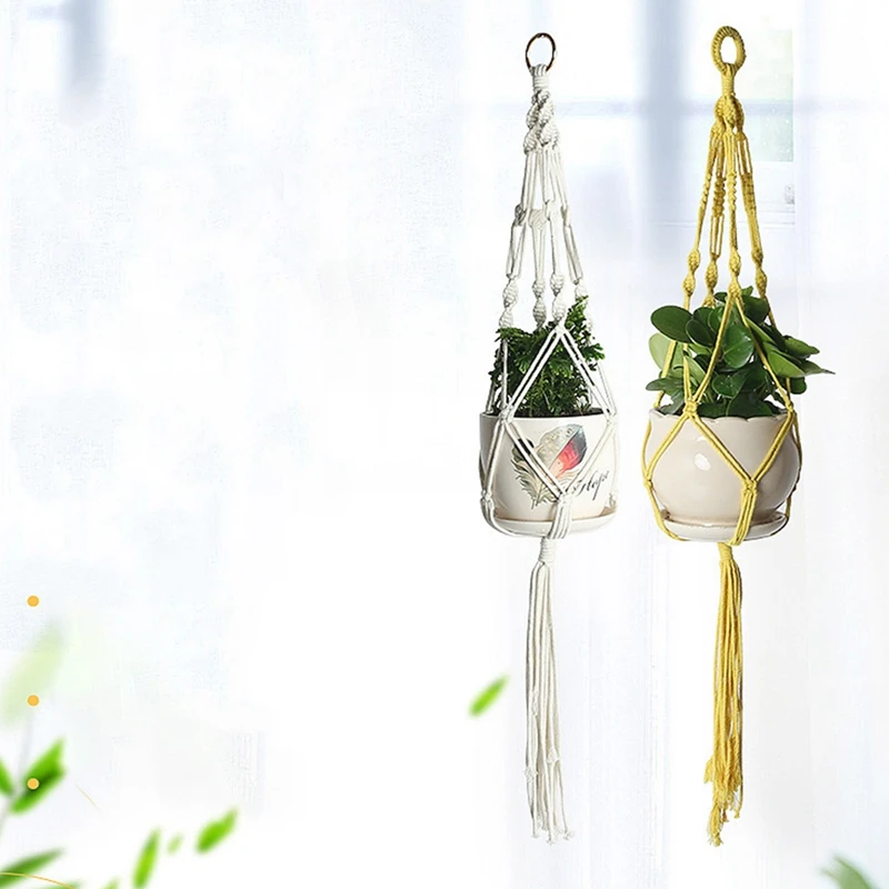 

1 Pcs Hanging Plant Handmade Macrame Plant Hanger Flower Pot Wall Decor Courtyard Garden Hanging Planter Basket Accessories