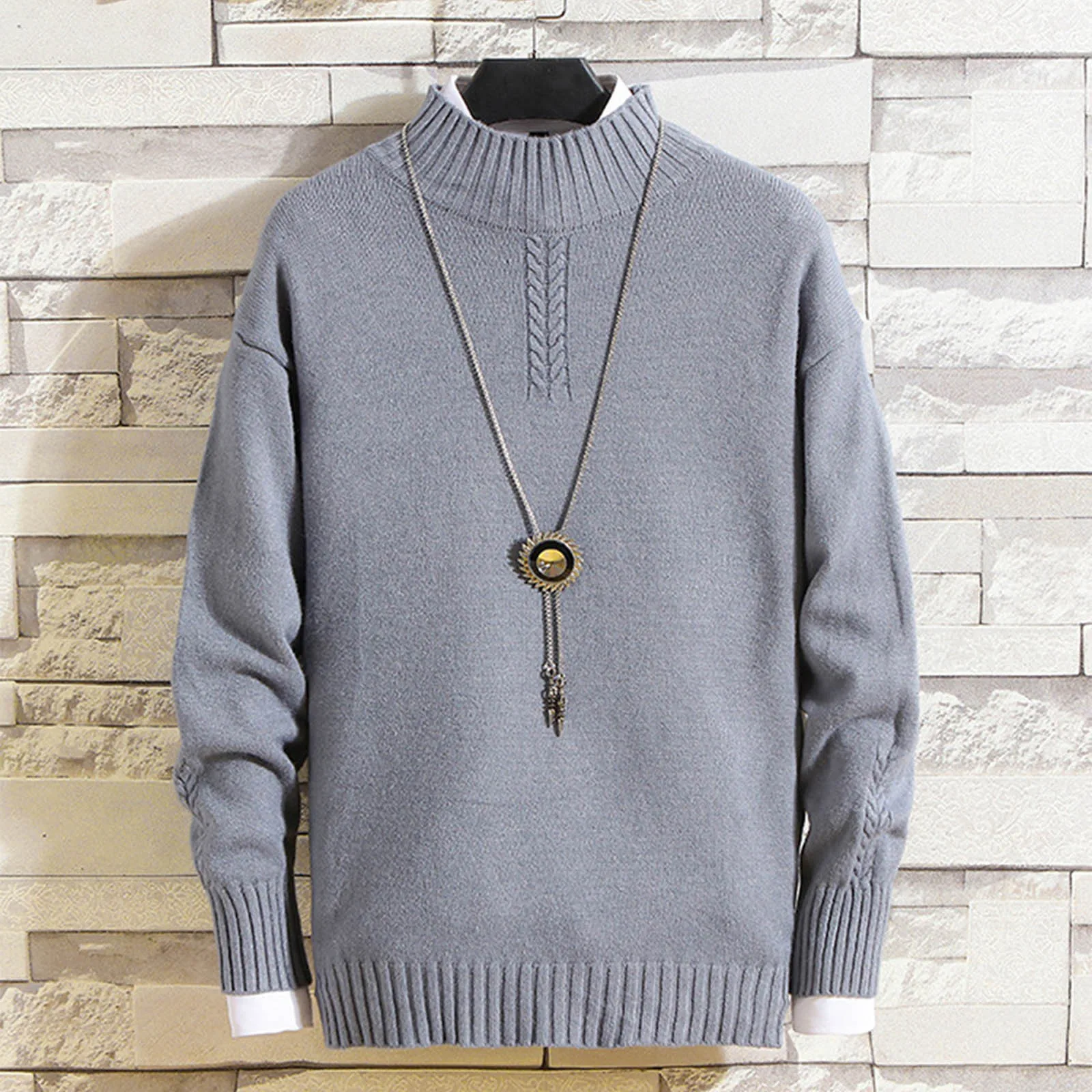 

Men's Autumn&Winter Solid Color Long Sleeve High Neck Slim Sweater Top