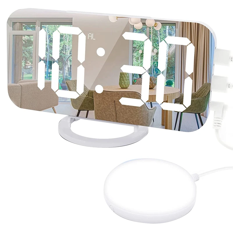 

HOT SALE Digital Alarm Clock,Vibration Alarm Clock,With 2 USB Charging Ports,7-Inch LED Mirror Electronic Alarm Clock