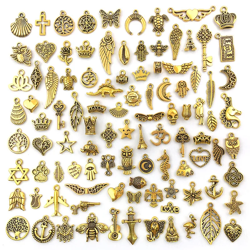 

100Pcs Mixed Vintage Metal Animal Birds Charms Beads DIY Bracelet Pendant Neacklace Accessories For Jewelry Making Findings