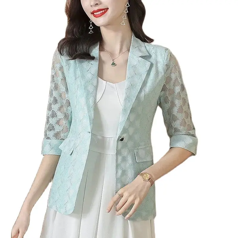 

Женский тонкий пиджак, ажурный кружевной пиджак с рукавами средней длины, одежда для защиты от солнца, Новинка лета 2022