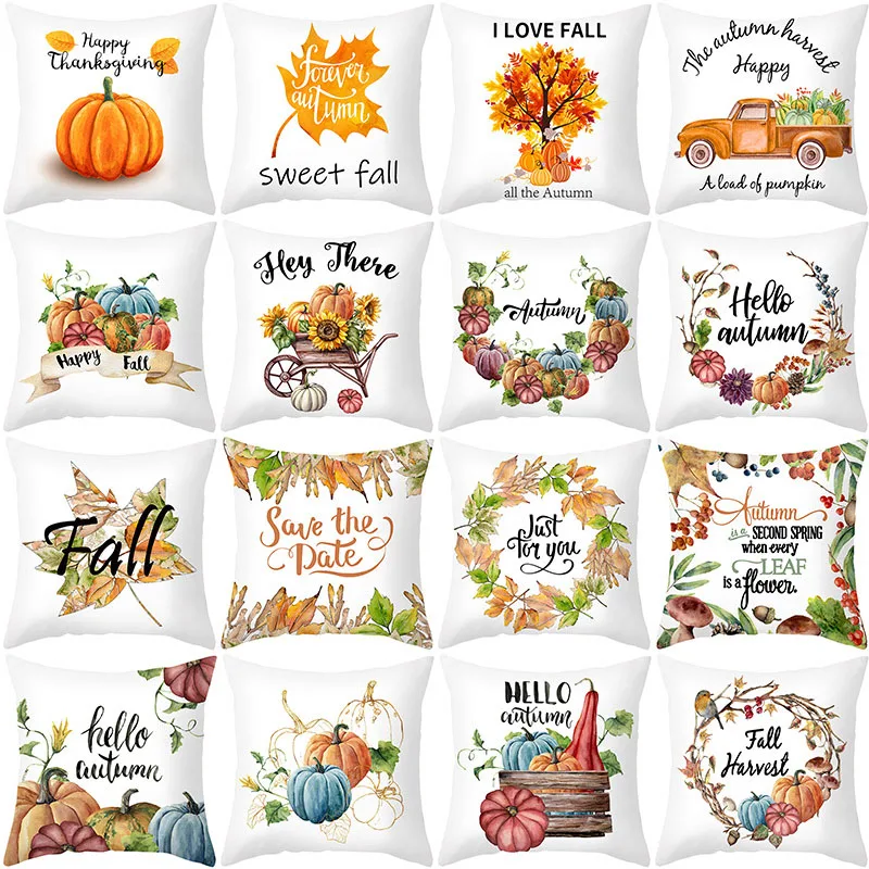 

Thanksgiving Day Cushion Cover Maple Leaf Pumpkin Decoration Pillowcase Thanksgiving Day Welcome Autumn Happy Fall Pillow Case