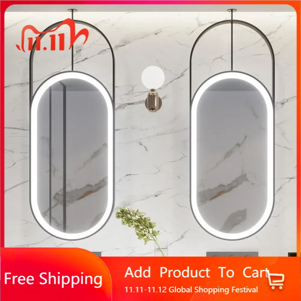

Hollow Oval Mirror Hairdressing Hanging Smart Bathroom Mirror With Led Light Sensor Espejo Inteligente Bathroom Fixtures EB5JZ