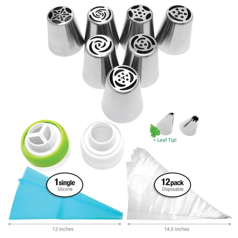 

24Pcs Piping Nozzle Set Piping Nozzles Cake Cream Nozzles Pastry Bags Cake Decoration Accessories Acrylic Cake Disc Kitchen Tool