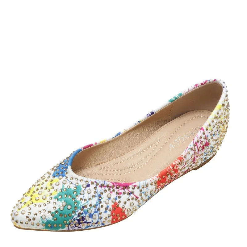 Designer Crystal Woman Flat Shoes Elegant Comfortable Ballet  Fashion Rhinestone Soft Printing Loafers Women  Zapatos