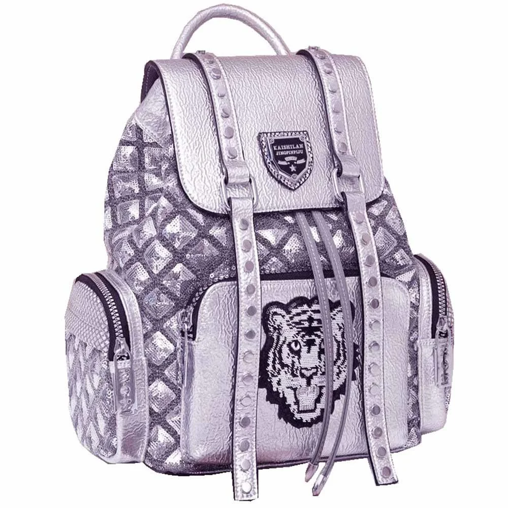 

Женский модный рюкзак из натуральной кожи 2024, блестящий женский школьный ранец с бриллиантами, вместительная повседневная женская черная сумка