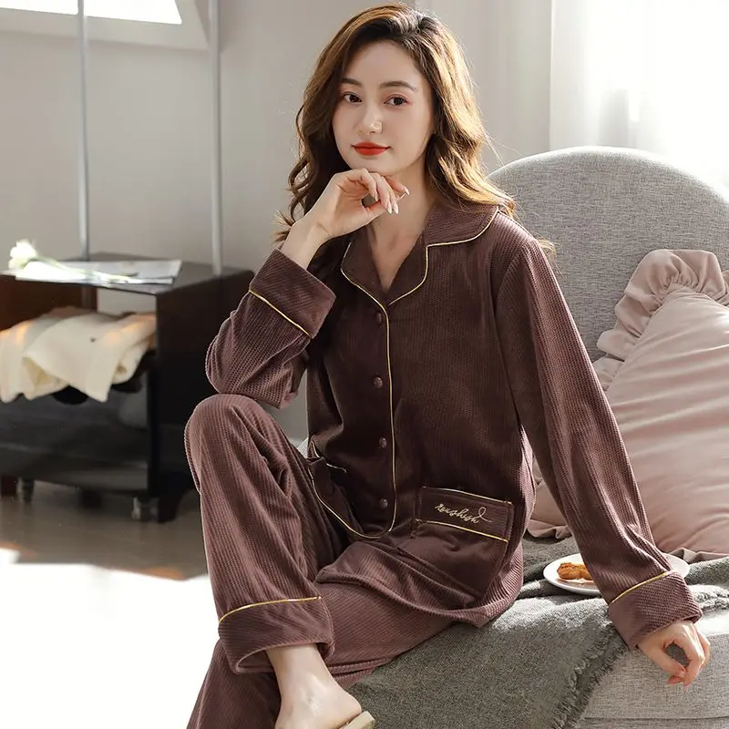 

pajamas for women winter thicken warm long sleeve christmas nightwears woman two pieces sets sleepwear clothing female clothes