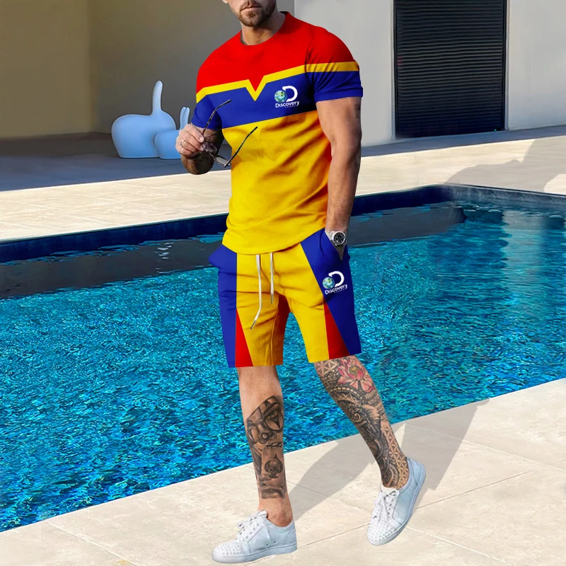 

New Trend Men's Summer 3D Casual Sportswear Men's T-shirt Short-sleeved Two-piece Street High Street Men's Oversized Suit