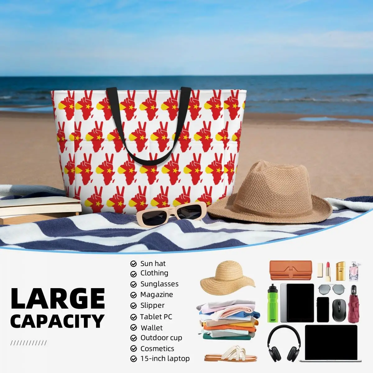 Фото Сумка-тоут Tigray Peace Africa Proud Flag Ethiopian Tigray Beach, спортивная сумка для спортзала и йоги, большая сумка-тоут, женская дорожная сумка, сумка для фитнеса №5