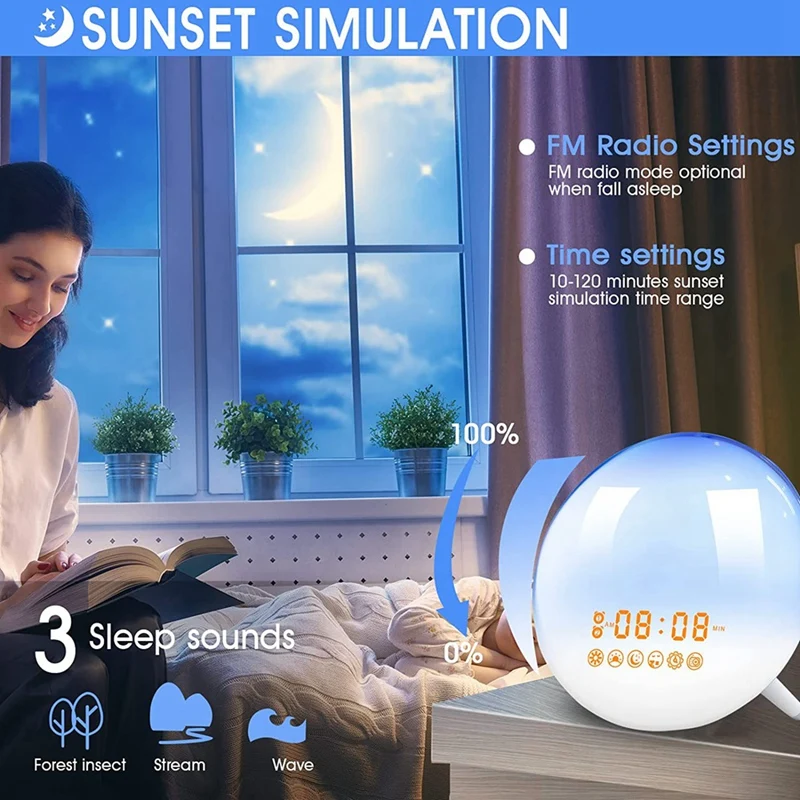 SEWS-будильник с восходом солнца светильник для пробуждения в спалах тяжелые