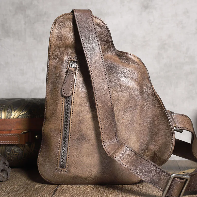 Vintage designer natural genuine leather men's chest bag casual designer handmade real cowhide outdoor daily crossbody bag