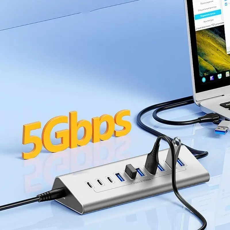 Фото 652f USB Hub 7/10 порт USB Hub Extender Type C Адаптер быстрой скорости Cast Speed ​​Power 7/10 в 1 №3
