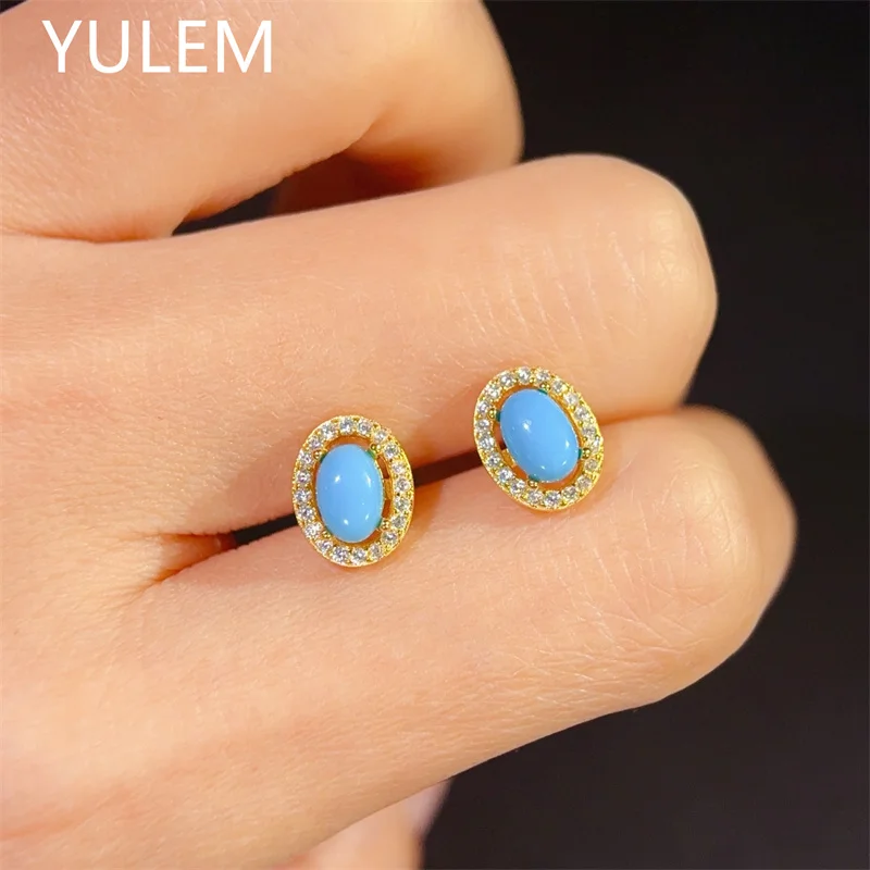 Ювелирные изделия YULEM: серьги из серебра 925 пробы с натуральным бирюзовым камнем 4x6 мм для повседневного ношения, подарок для друга. (art.: 3920dcff73543) - 3920dcff73543