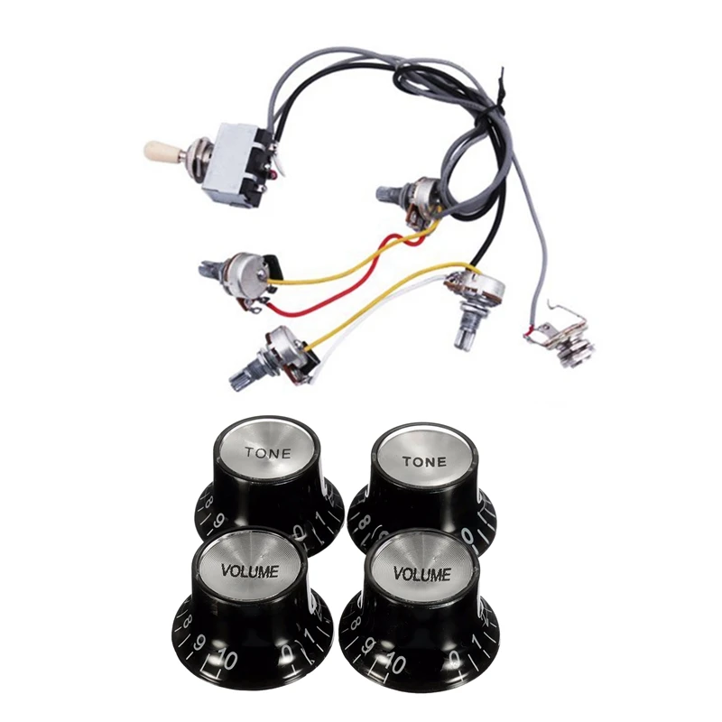 

Guitar Wiring Harness Prewired 2 Volumes 2 Tones 4-500K Pots For LP Guitar & Guitar Knobs 2 Volumes And 2 Tones Silver