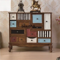 gy american country home entrance cabinet vintage painted storage cabinet multi functional chest of drawer decoration