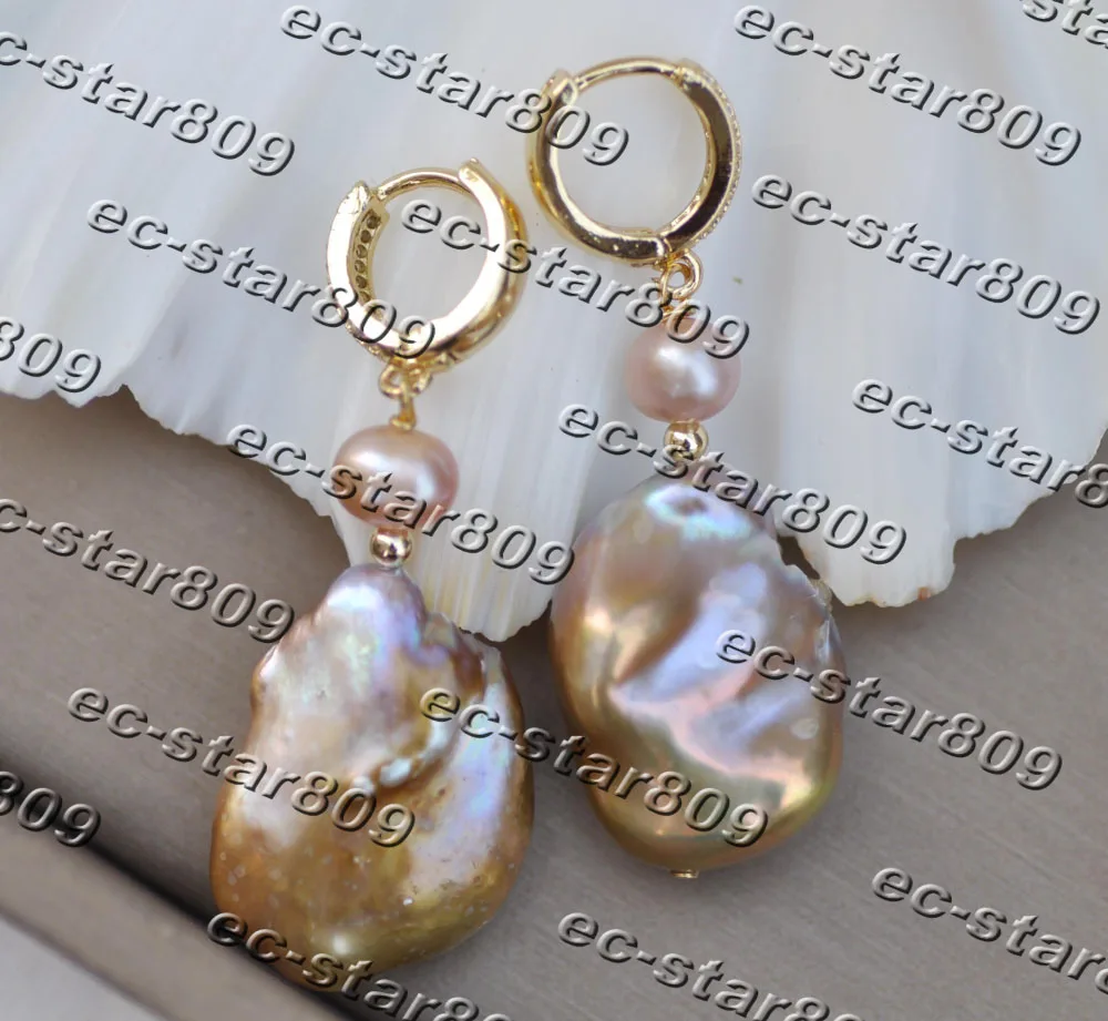 

MTC·STAR Z11552 24mm Lavender Baroque Round Keshi Reborn Pearl Dangle Earring CZ