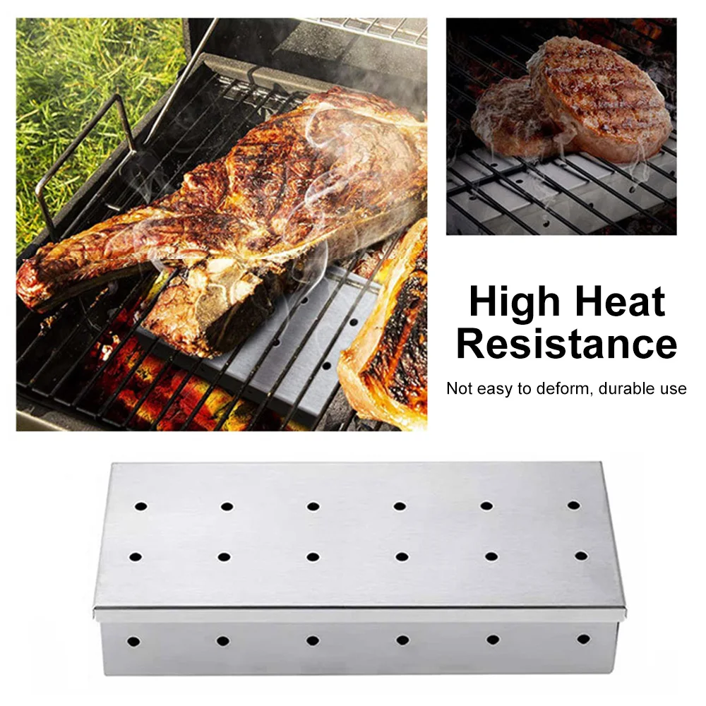 

BBQ Smoked Box Durable BBQ Stainless Steel Wood Chips Smoker Box For Charcoal Gas Barbecue Grill Meat Fish Beef Smoke Generator