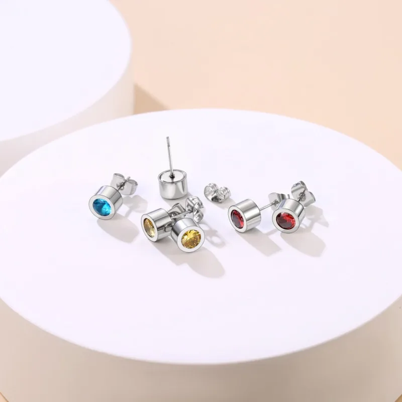 Серьги-гвоздики из нержавеющей стали с камнем красочные серьги кубическим