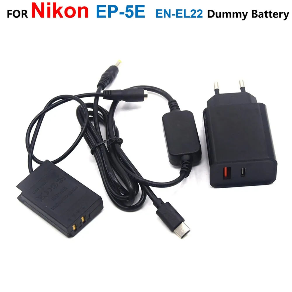 

EP-5E EP5E DC Coupler EN-EL22 ENEL22 Fake Battery+EH-5A Power Bank USB Type-C Cable+PD Charger Adapter For Nikon 1 J4 S2 1J4 1S2