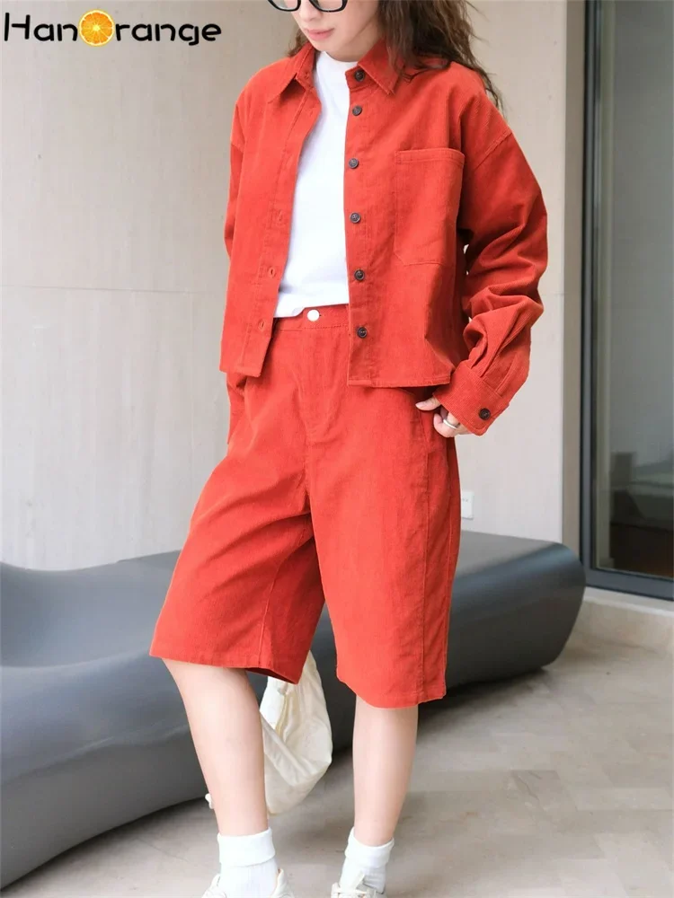HanOrange 2024 осень-зима модная Вельветовая рубашка Женский мягкий толстый свободный
