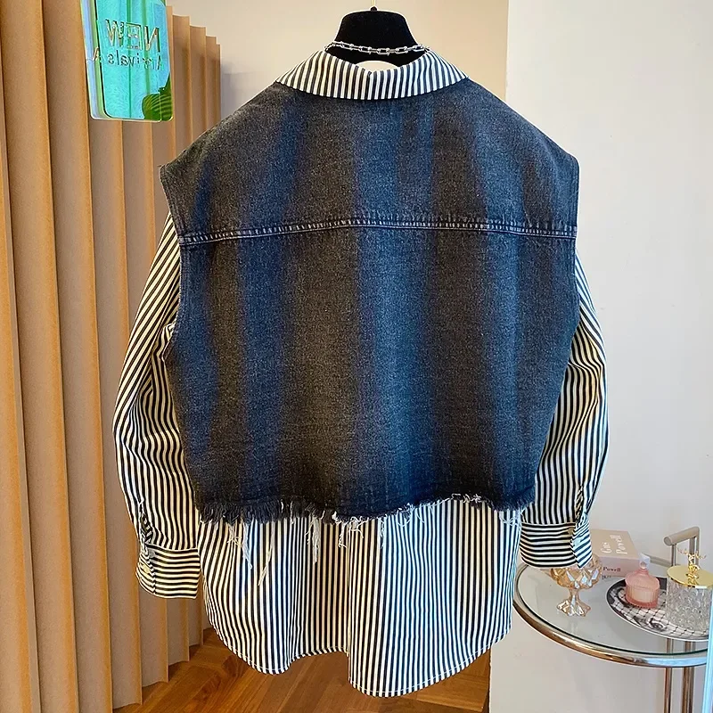 Женская рубашка из денима свободная блузка двух предметов большие размеры 4XL