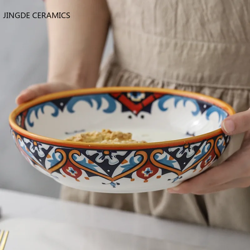

Американская керамическая миска с ручной росписью, Суповая тарелка, мыло с глубокой фотографией, Цветочная тарелка, 1 шт.