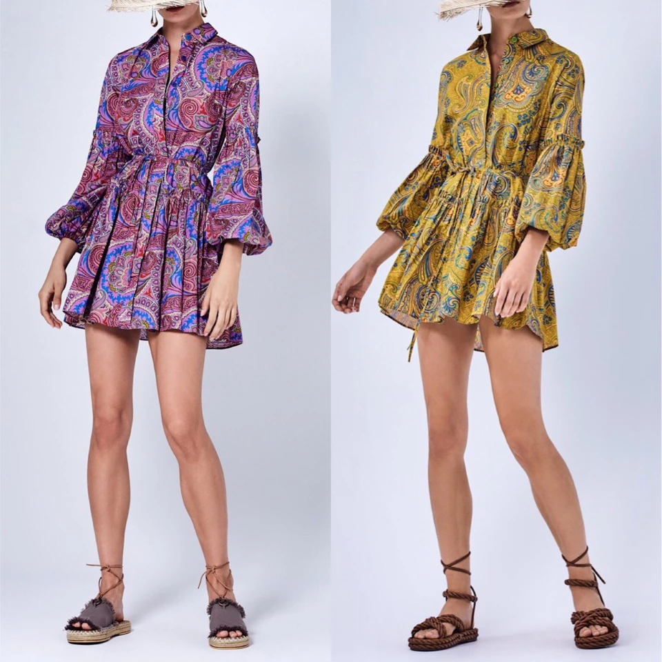 

Women Floral Shirt Dress Chic Vintage-Inspired Lantern Sleeves mini dress