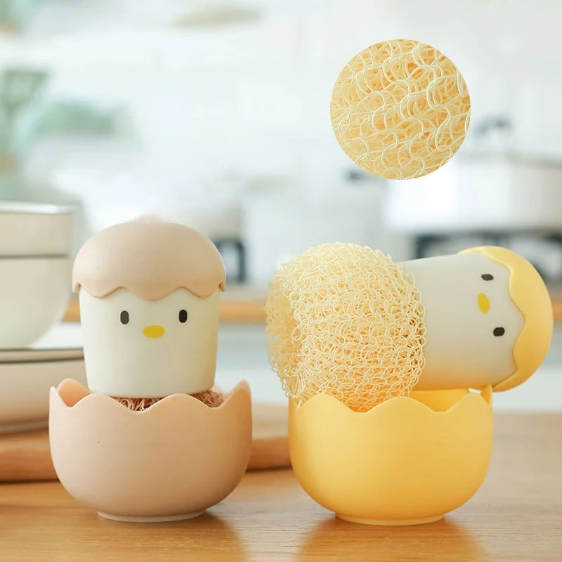 

Kitchen Cartoon Eggshell Pot Brush Nano Cleaning Ball Decontamination Cleaning Brush Base Removable Drain Bracket Gadget Set New