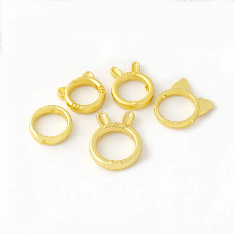 

20 шт. матовые золотистые/Серебристые бусины в форме кошек и кроликов, сплав, круглые перфорированные соединители для ожерелья, сережек, аксессуары