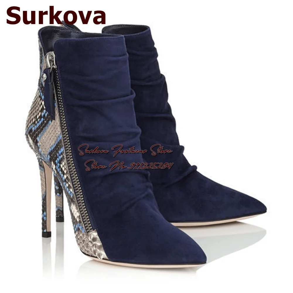 Женские замшевые ботильоны Surkova с острым носком на высоком каблуке