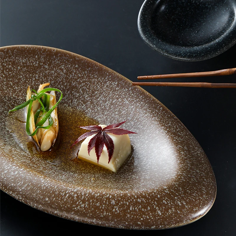 

KINGLANG Design Nordic Brown Color Sushi Plate Rice Bowl for Restaurant Pebbles Feeling Smooth Sauce Dish