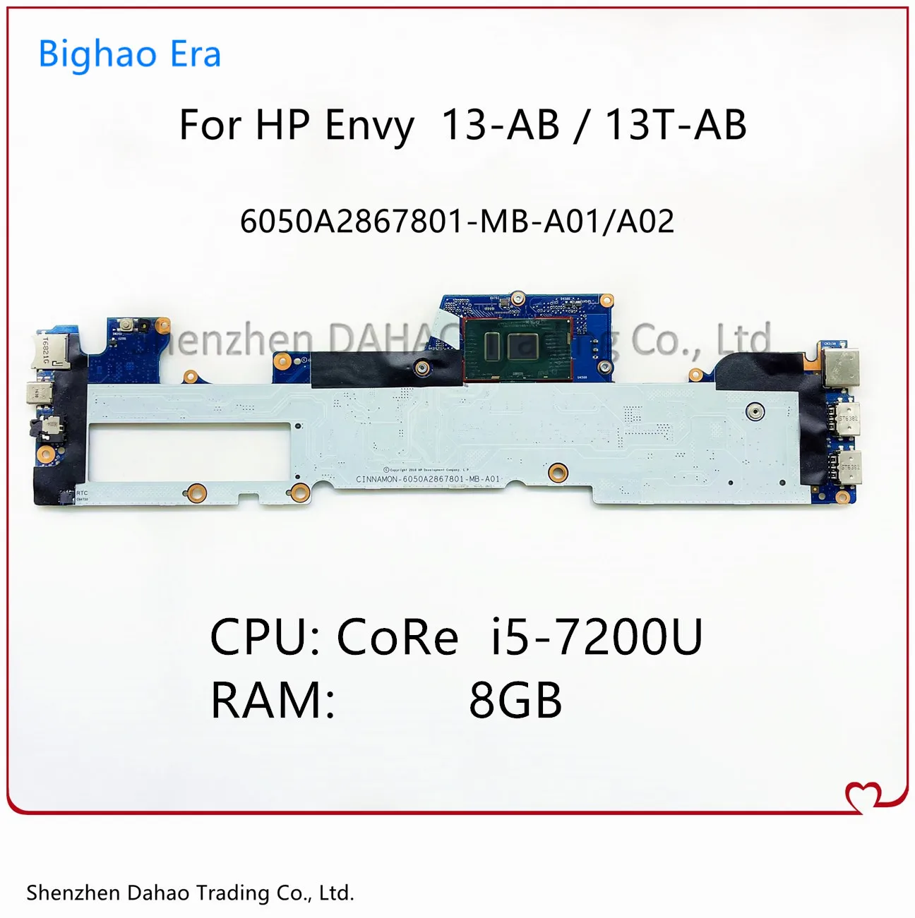 

For HP Envy 13-AB 13T-AB Laptop Motherboard With i5-7200U CPU 8GB-RAM 6050A2867801-MB-A01 909252-601 909252-001 100% Fully Test