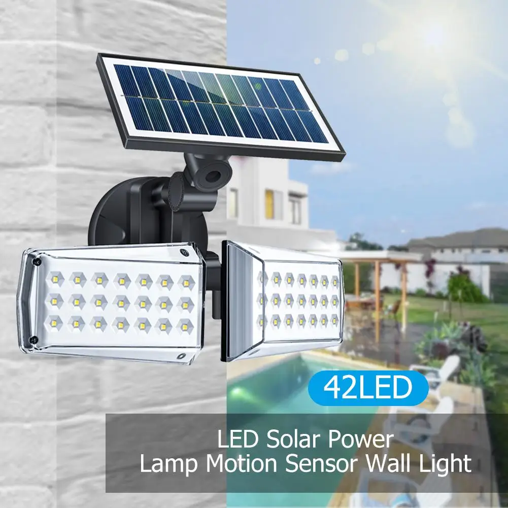 42 LED Outdoor Wall Light Waterproof 3 Modes Infrared Motion Sensor Solar...