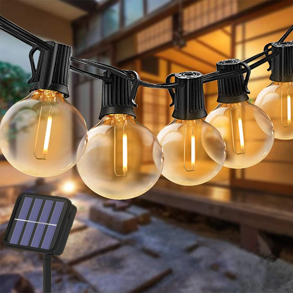 

50Ft Solar Patio String Light Outdoor Street Garland Lamp G40 Globe Bulb Fairy String Light Christmas Party Garden Decoration