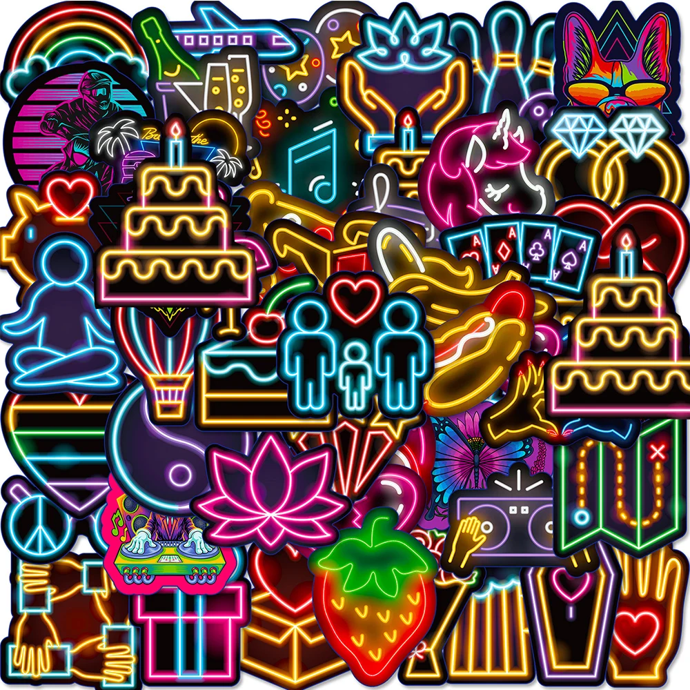 

10/30/50/100pcs Cool Neon Light Graffiti Stickers Aesthetic Cartoon Decals Kids Toy Laptop Skateboard Phone Decoration Sticker
