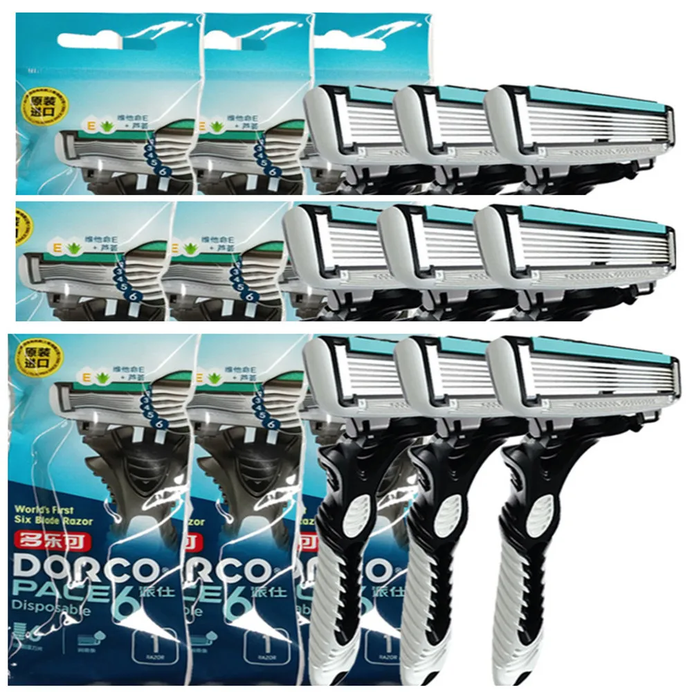 

9 шт., мужские бритвенные лезвия, кассеты для бритья, Мужская бритва DORCO Pace, 6-слойная прямая бритва, машинка для бритья бороды, Безопасные лезв...