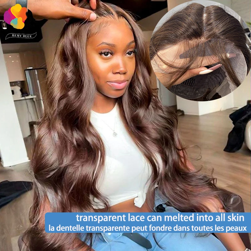 Chocolate Brown Body Wave Lace Front Human Hair Wigs Malaysia #4 Brown Colored Straight Human Hair Lace Part Wig Preplucked 180%