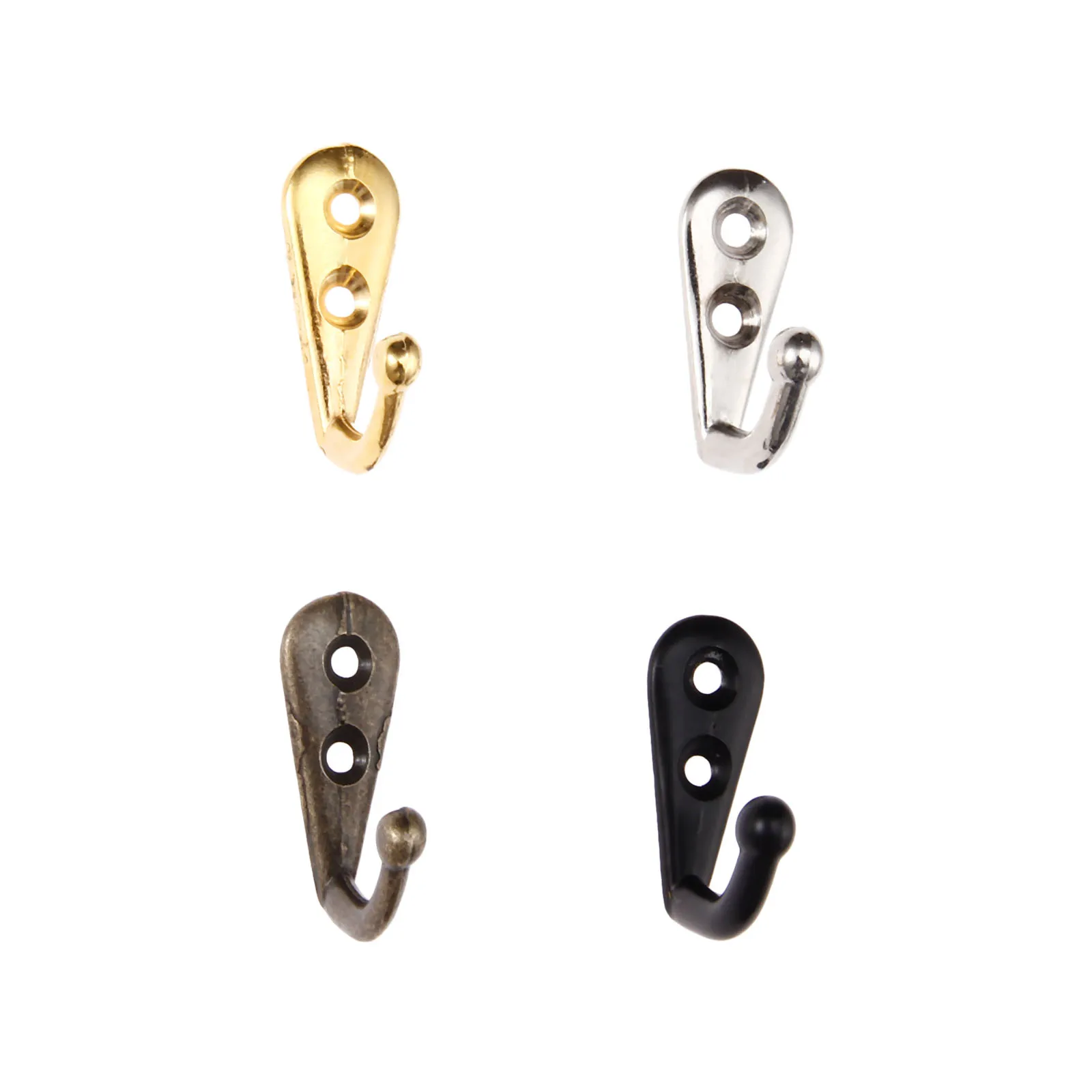 5pcs Hooks Wall Mounted Hanger w/screws Black/Gold/Silver/Antique bronze Coat/Key/Bag/Towel/Hat Holder Decor Bathroom Kitchen