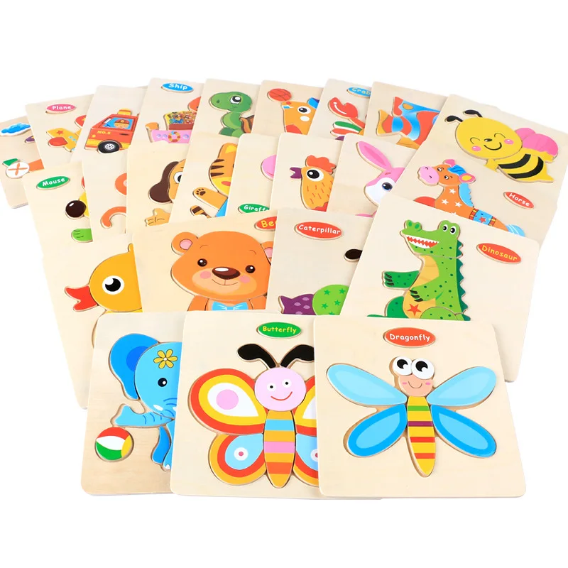 

Montessori Wooden 3D Puzzle Jigsaw Toys For Children Cartoon Animal Vehicle Wood Puzzles Intelligence Kids Baby Educational Toy