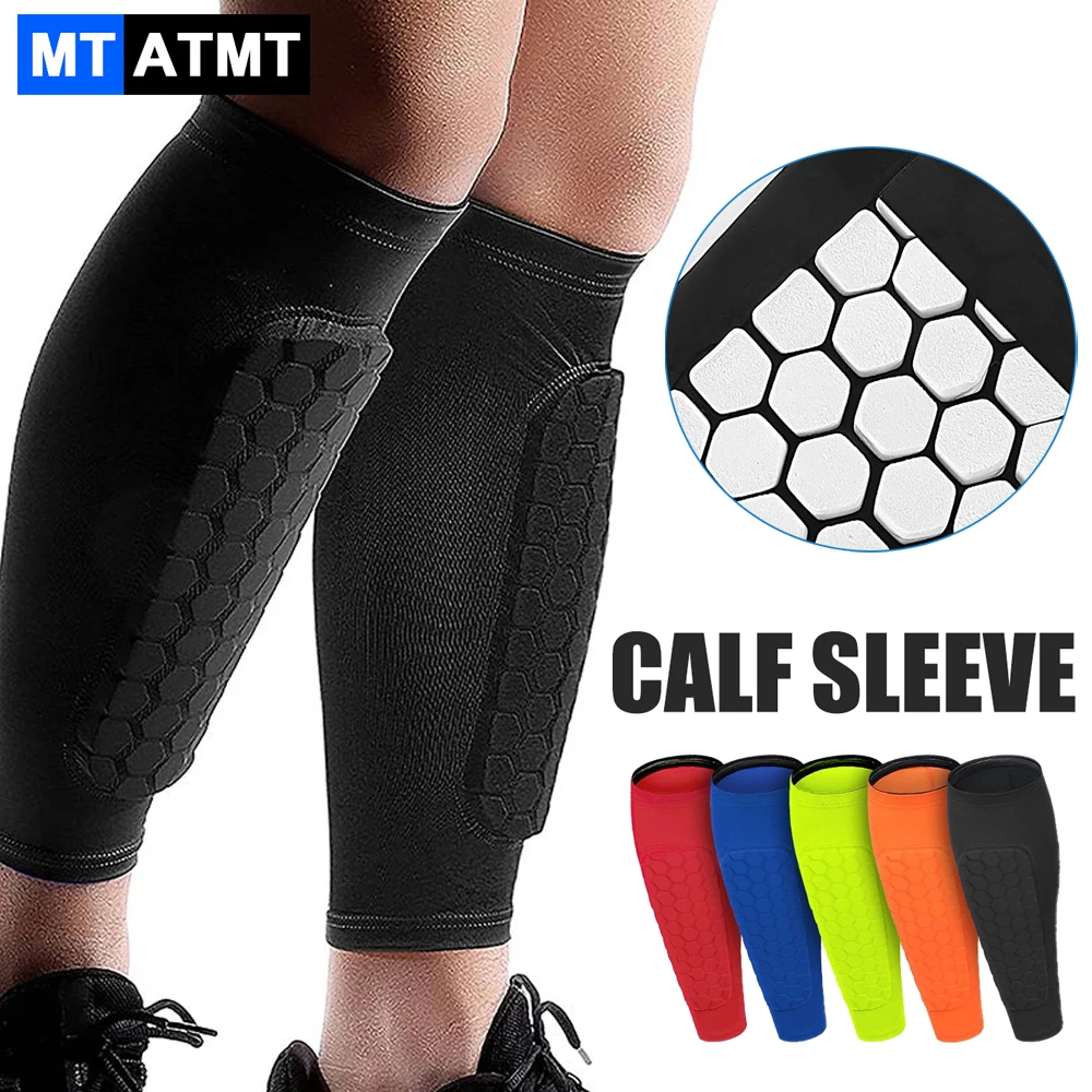 

MTATMT 1Pcs/2Pcs Soccer Shin Guards Pads Women Men Calf Compression Sleeve Honeycomb Protective for Football Baseball Running