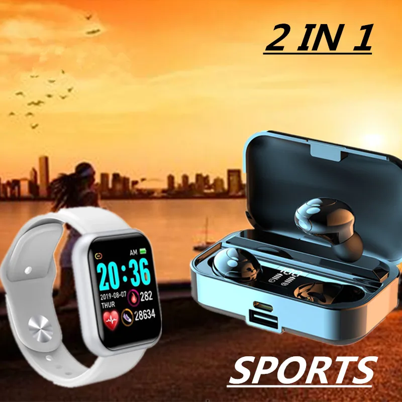 Беспроводные Bluetooth-наушники TWS 2 в 1 с умными часами спортивные умные браслеты для